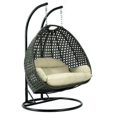 Leisuremod Patio 2-Seat Hanging Egg Swing Chair with Taupe Cushion in Charcoal, , large