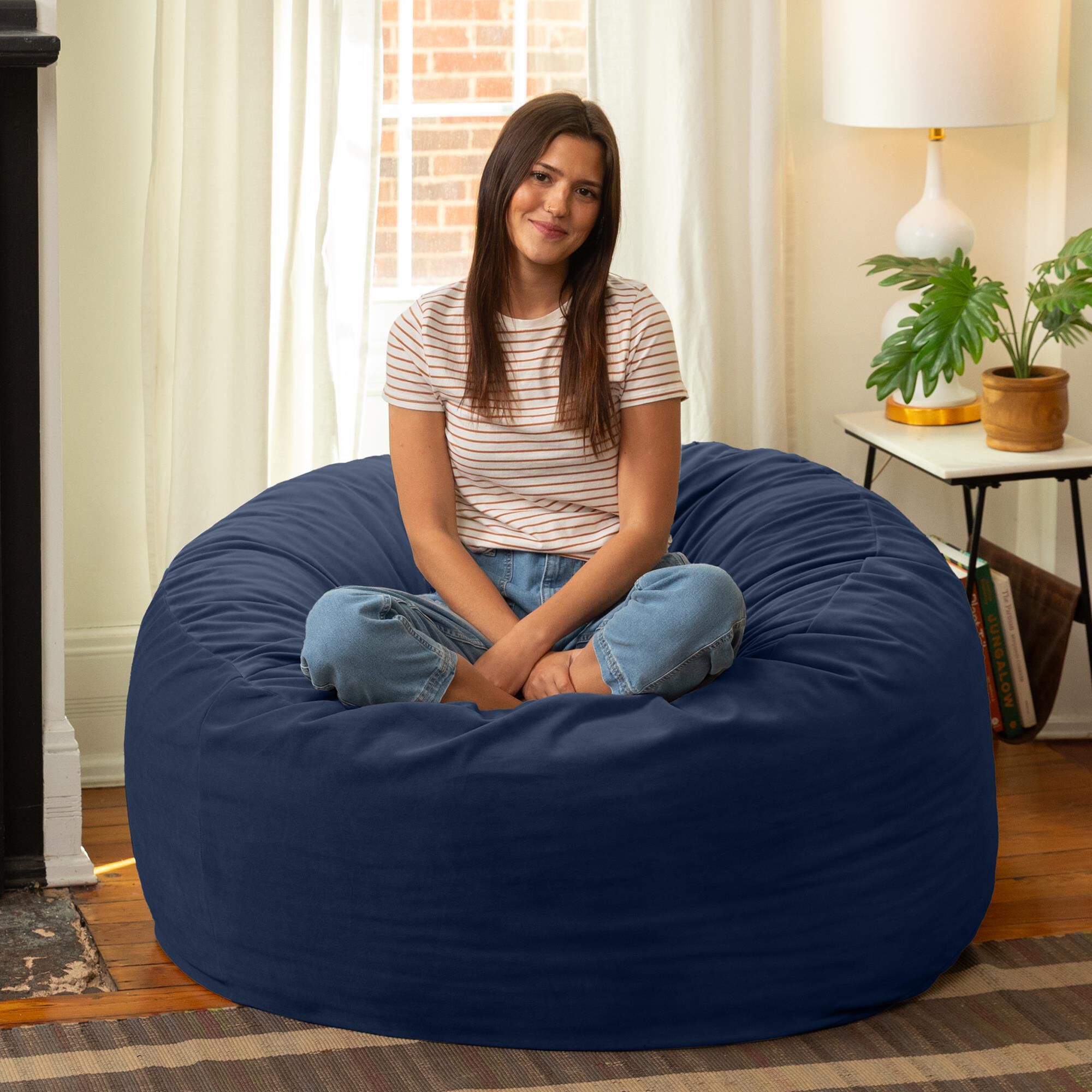 Jaxx Saxx 4' Large Round Bean Bag Chair in Navy Blue