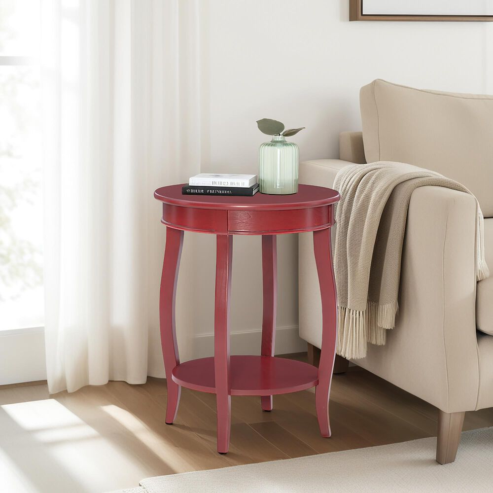 Linon Home Decor Rainbow Round Side Table in Red, , large