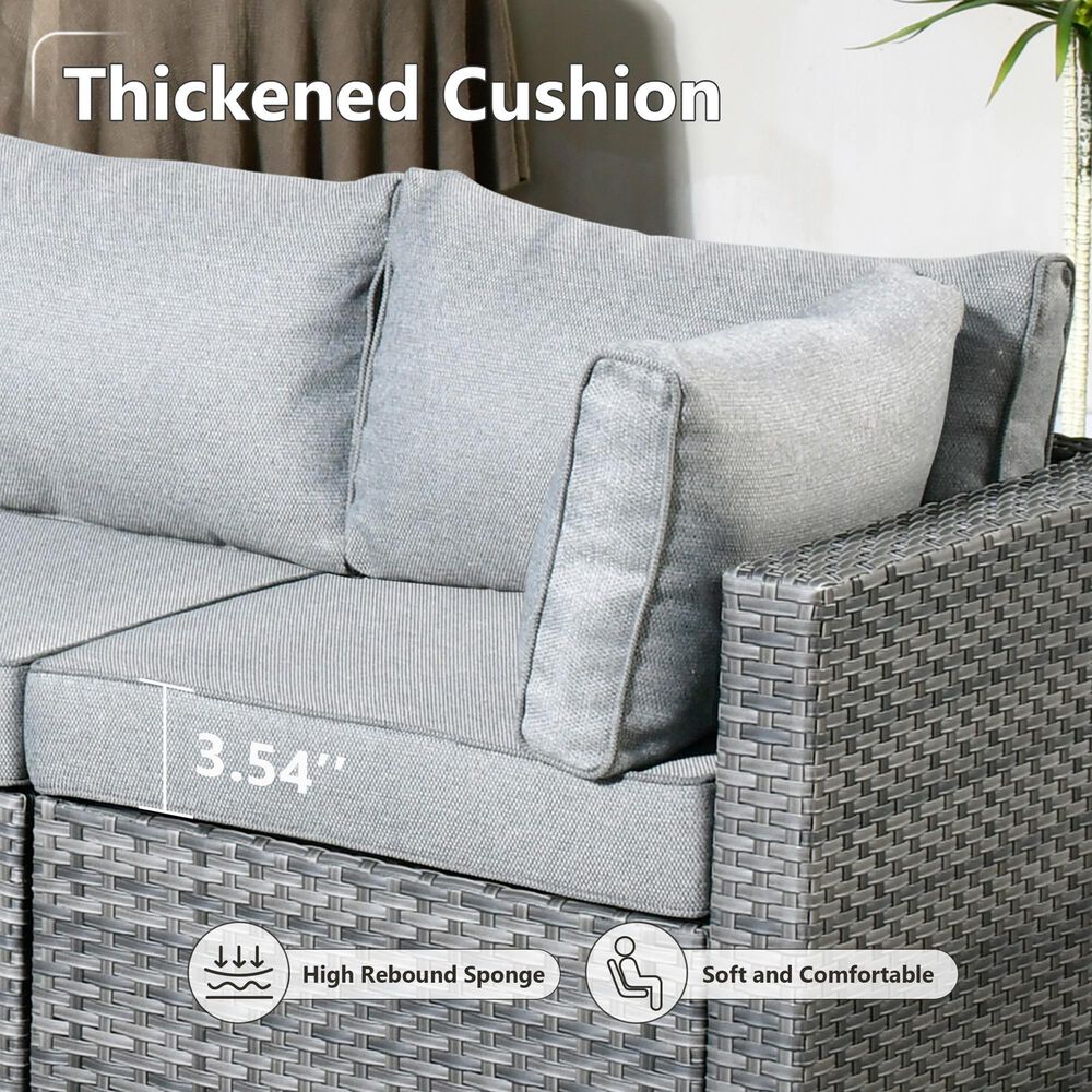 HOMLUX 5-Piece Patio Conversation Set with Grey Wicker in Dark Gray, , large