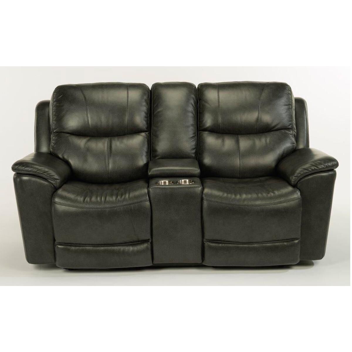 Flexsteel Cade Leather Power Reclining Loveseat with Console and