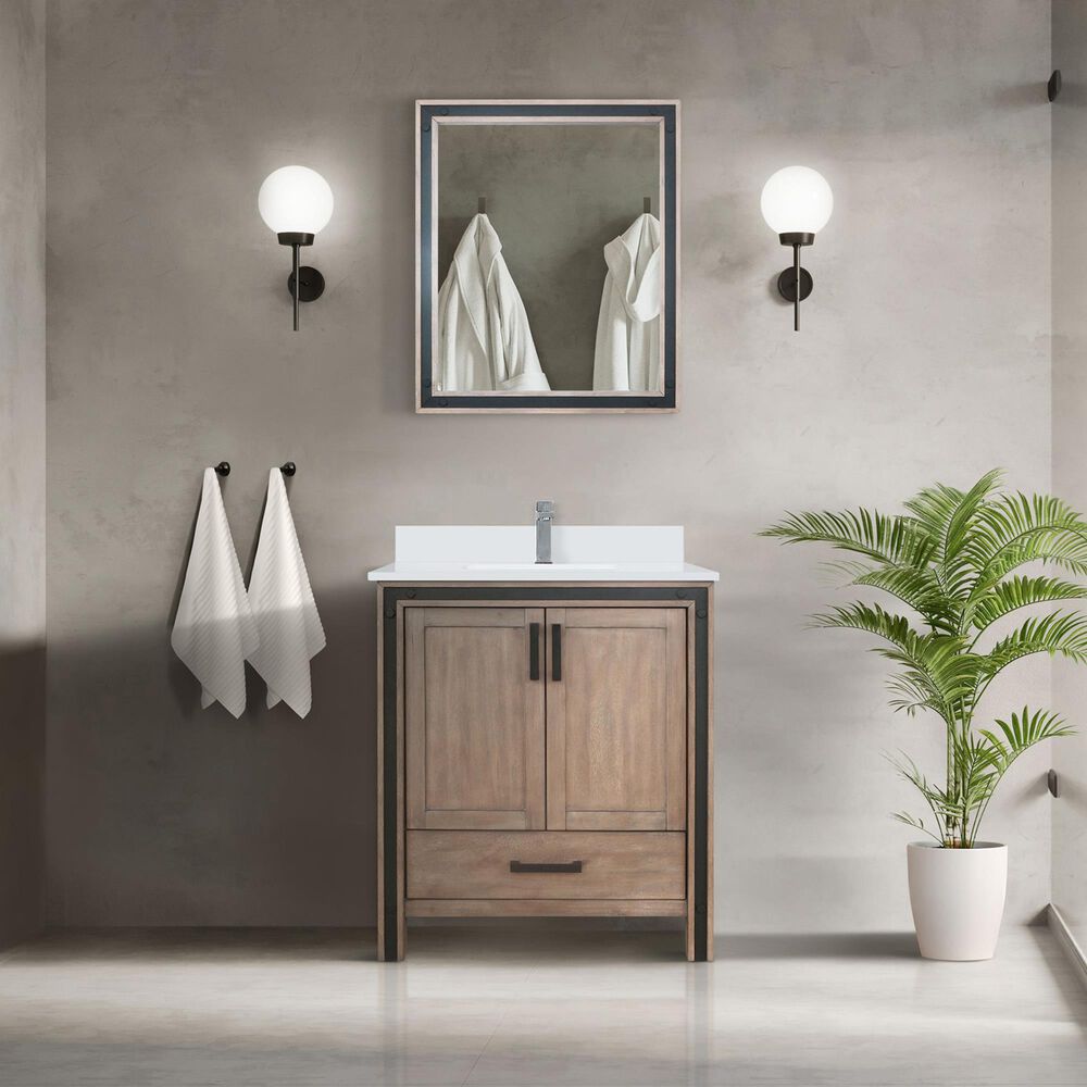 Lexora Home Ziva 30&quot; Single Bathroom Vanity in Rustic Barnwood with 2 cm White Cultured Marble Top and Rectangular Sink, , large