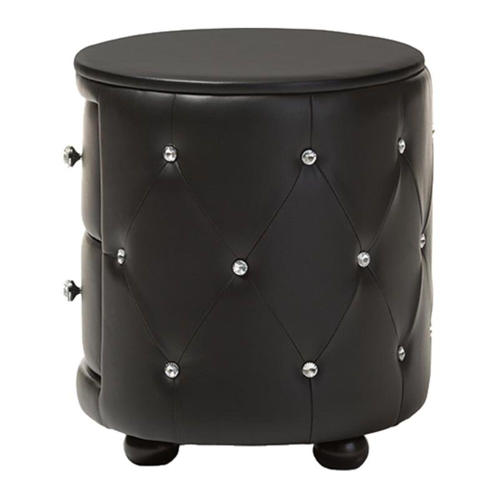 Baxton Studio Davina Holly 2 Drawer Upholstered Nightstand in Black, , large