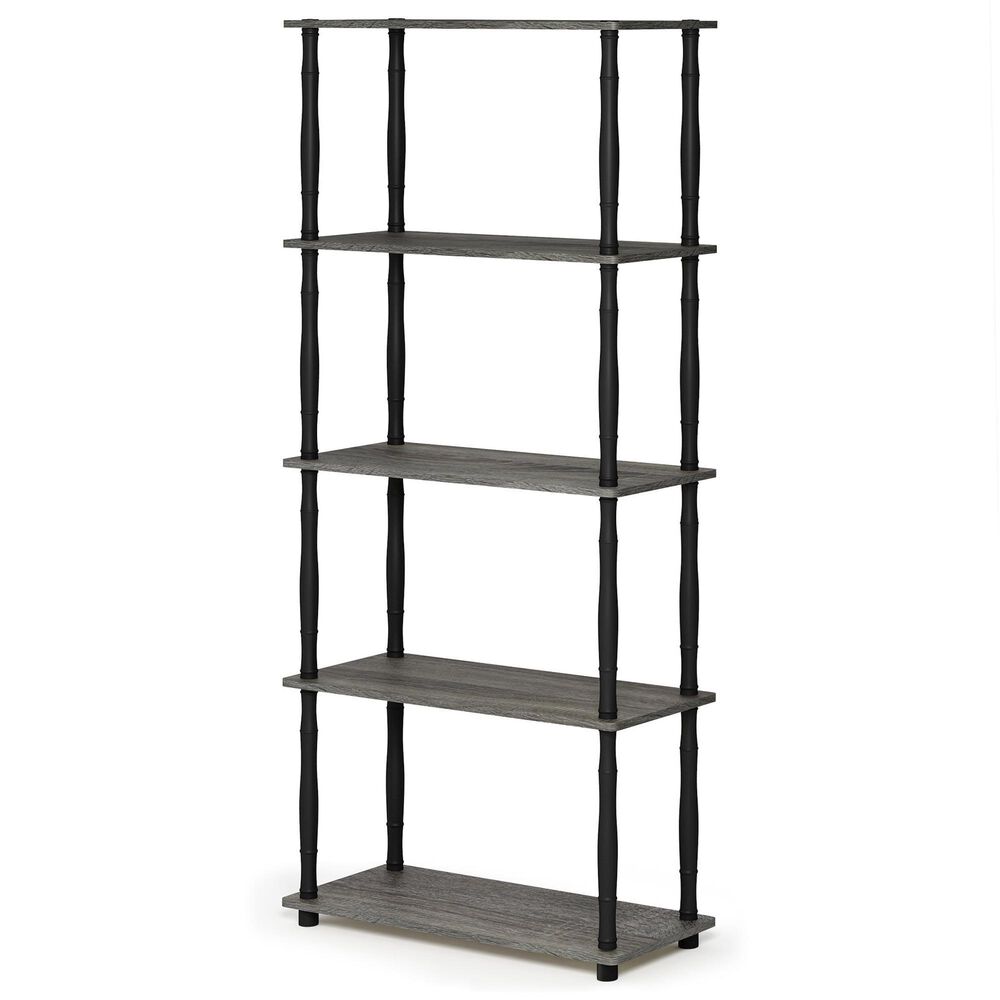 HOMLUX Turn-N-Tube 5-Tier Open Storage Bookshelf in French Oak and Black, , large
