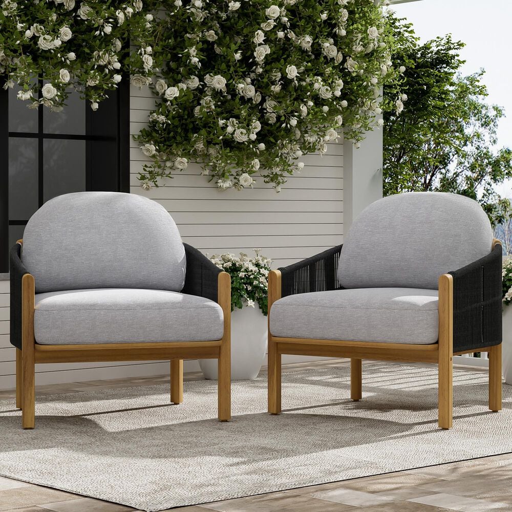 Hearth and Haven Grotta Outdoor Club Chair with Light Teak Frame in Gray (Set of 2), , large