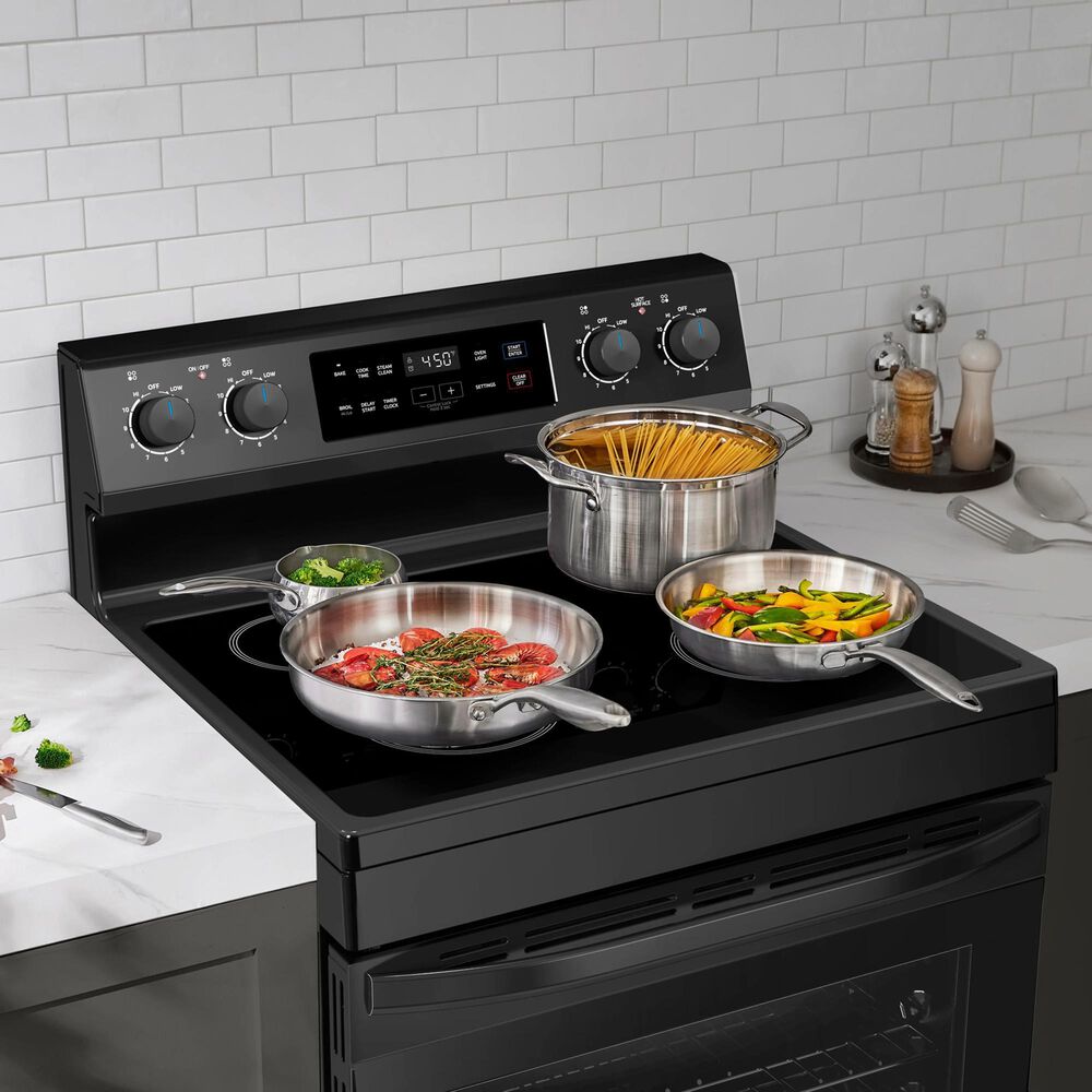 Midea 6.3 Cu. Ft. 4-Element Freestanding Electric Range with Steam Cleaning in Black, , large