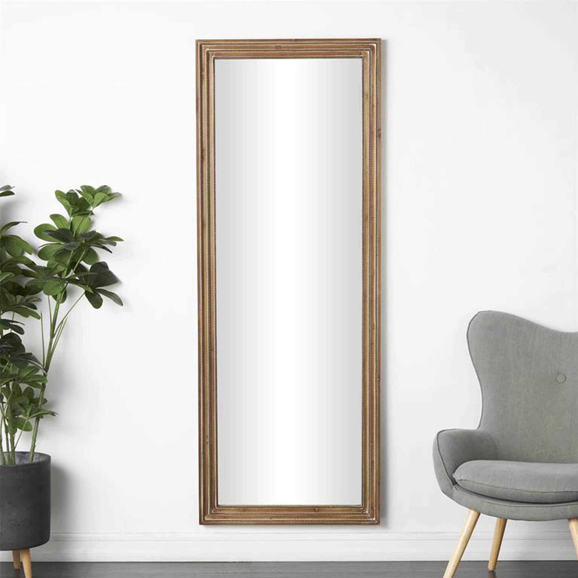 Maple and Jade Wooden Tall Wall Mirror in Brown