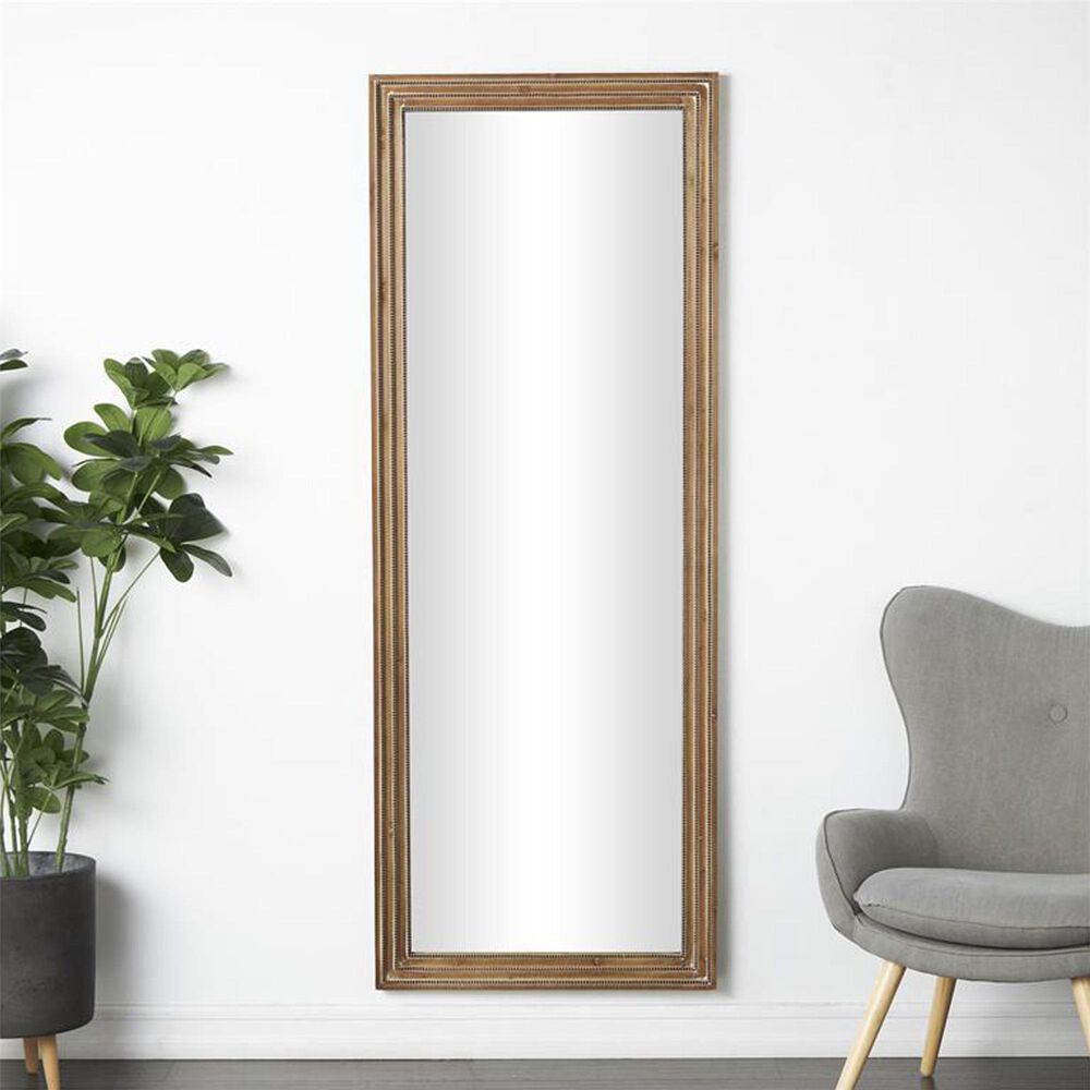 Maple and Jade Wooden Tall Wall Mirror in Brown, , large