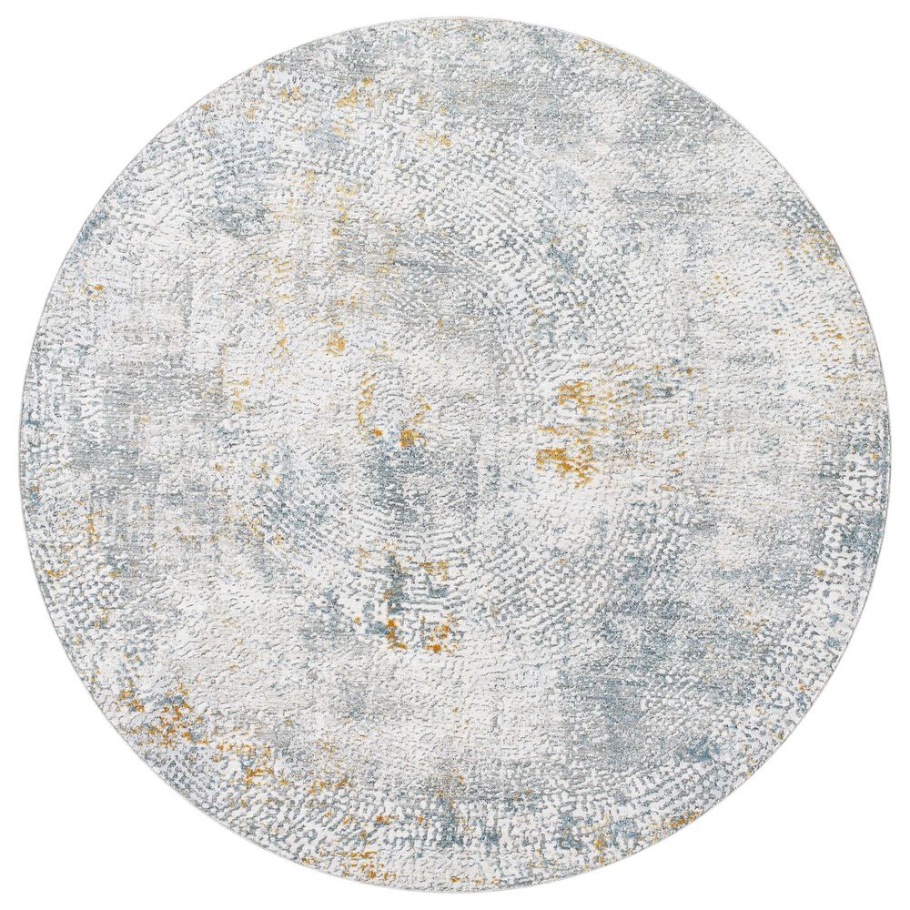Surya Dresden DRE-2320 White, Medium Gray, Light Slate, Gray, Denim and Mustard 6"7" Round Area Rug, , large