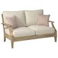 Ashley Clare View Loveseat with Beige Cushion in Antique Teak, , large
