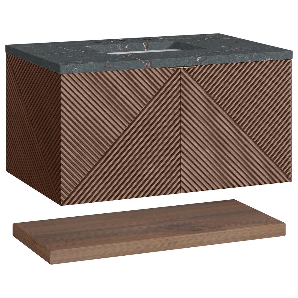James Martin Vanities Marcello 36" Wall Mounted Single Bathroom Vanity in Chestnut with 3 cm Parisien Bleu Quartz Top and Rectangular Sink, , large