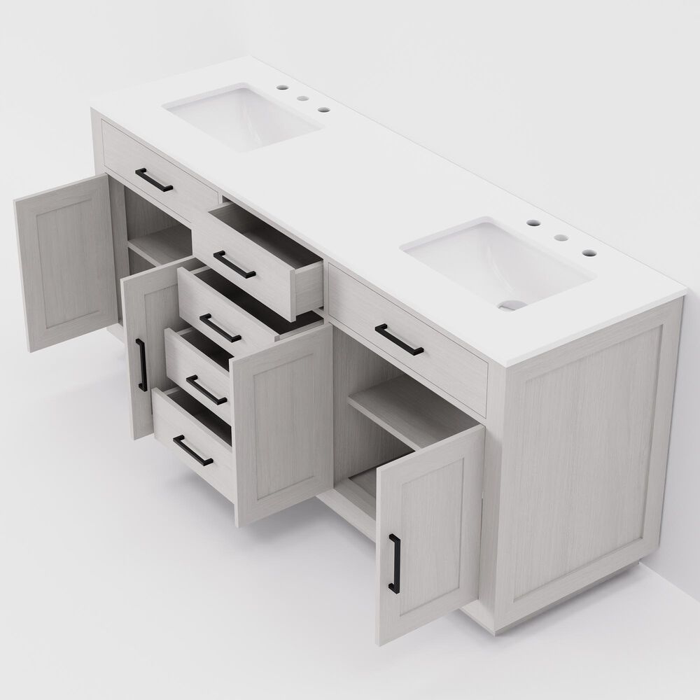 Lexora Home Abbey 72&quot; Double Bathroom Vanity in White Oak with 2 cm White Cultured Marble Top and Rectangular Sinks, , large