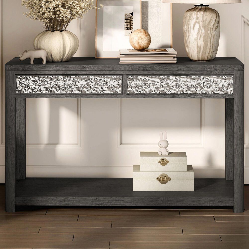 Furniture of America Piez Sofa Table in Ash Gray and Stainless Steel, , large