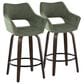 LumiSource Mustang 26" Swivel Counter Stool with Green Fabric Upholstery in Glazed Walnut and Black (Set of 2), , large