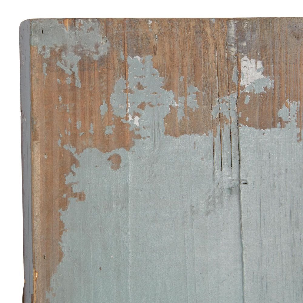 Maple and Jade 33&quot; x 50&quot; Arched Windowpane Fleur De Lis Home Wall Decor with Rust Metal Scrolled Gate in Distressed Blue and Bronze, , large
