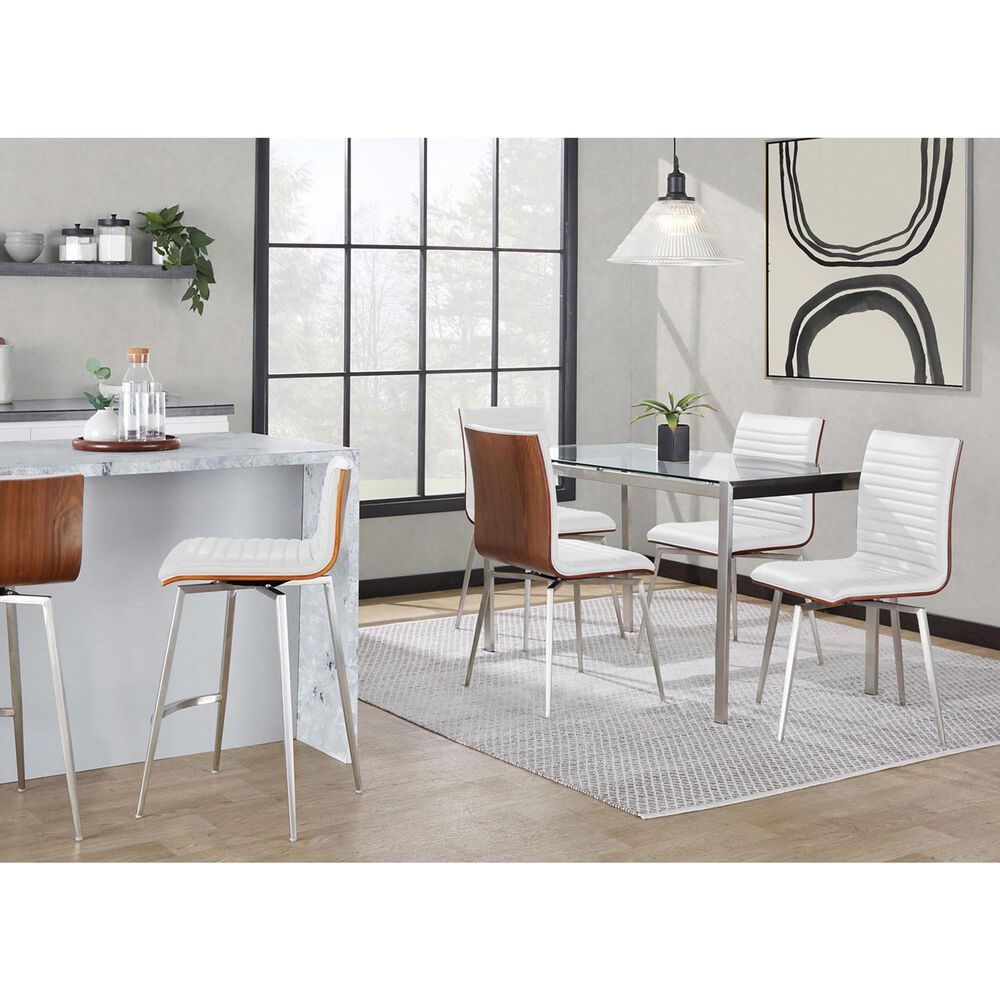 Lumisource Mason Swivel Counter Stool with White Cushion in Stainless Steel and Walnut &#40;Set of 2&#41;, , large