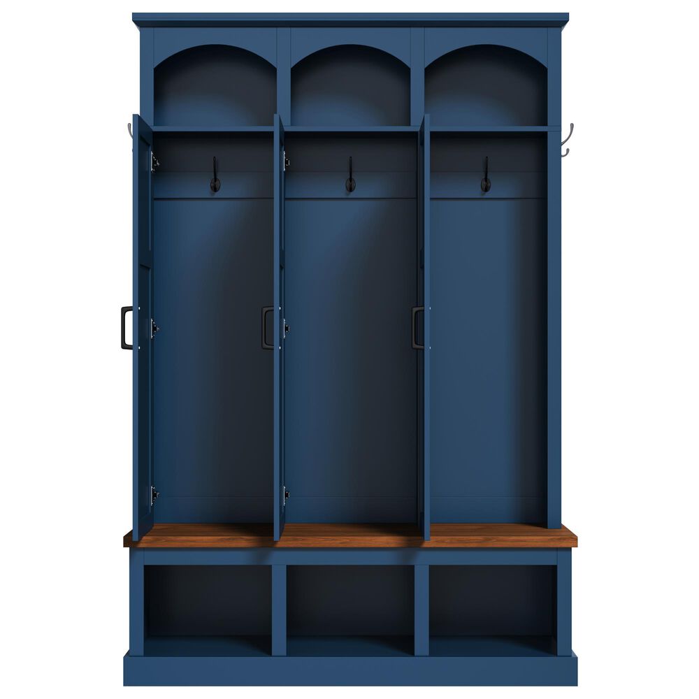 HOMLUX 5-Hook Hall Tree with 3 Hidden Storage in Blue and Walnut, , large