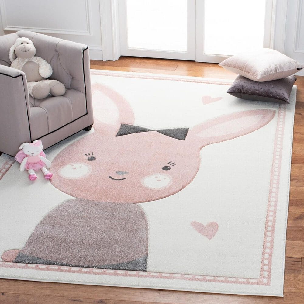 Safavieh Carousel CRK166 6&#39;7&quot; x 9&#39; Ivory and Pink Kids  Area Rug, , large
