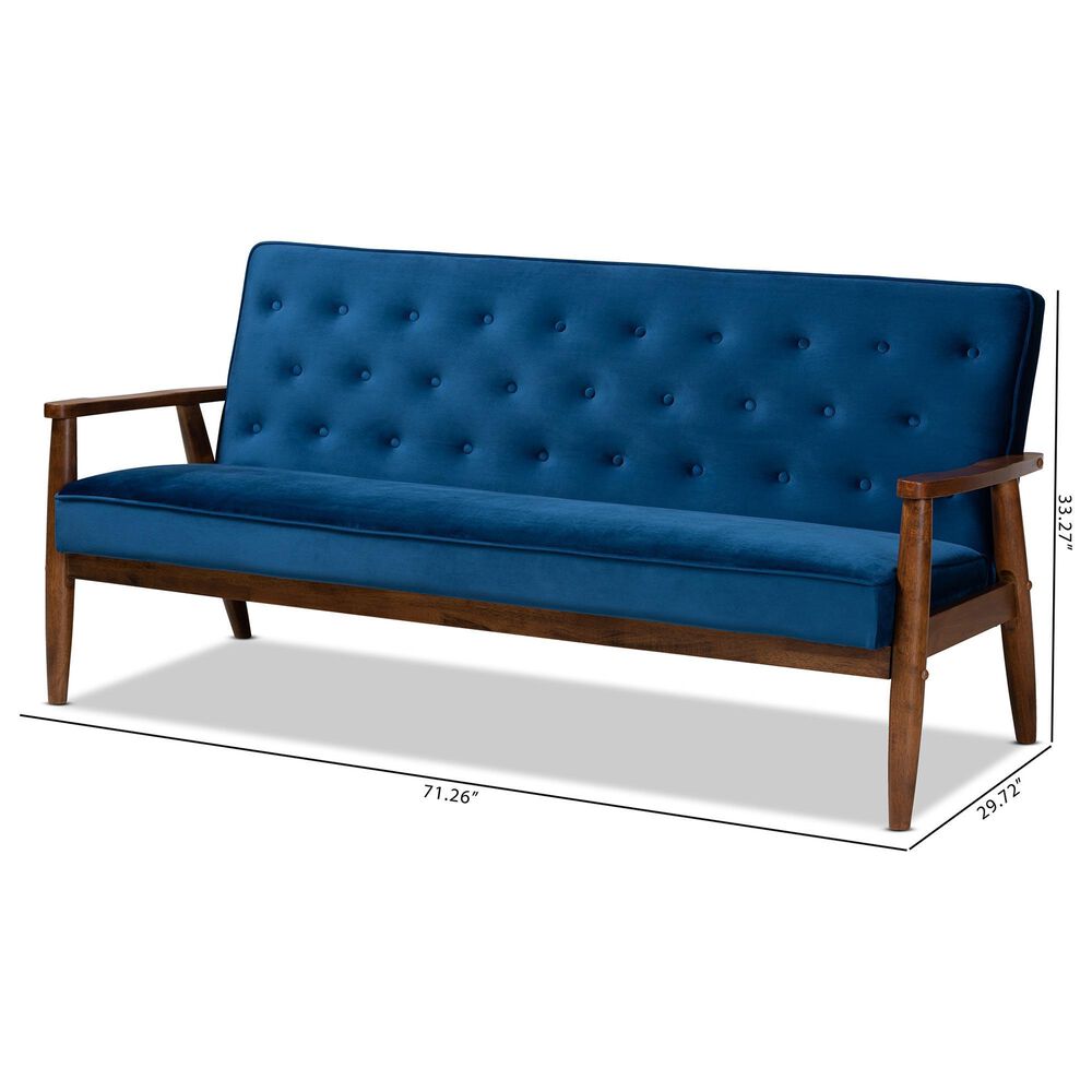 Baxton Studio Sorrento Stationary Sofa in Navy Blue Velvet, , large