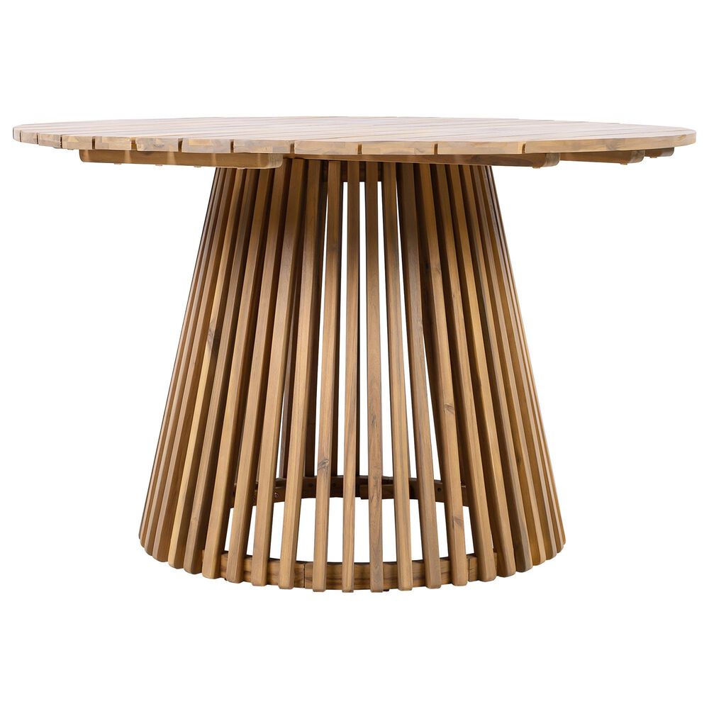 Hearth and Haven Outdoor Round Dining Table in Light Teak - Table Only, , large