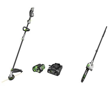 EGO Power+ 17" Line IQ Multi-Head String Trimmer with Powerload, 5.0Ah Battery, 320W Charger and Carbon Fiber 10" Pole Saw Attachment in Gray and Black, , large