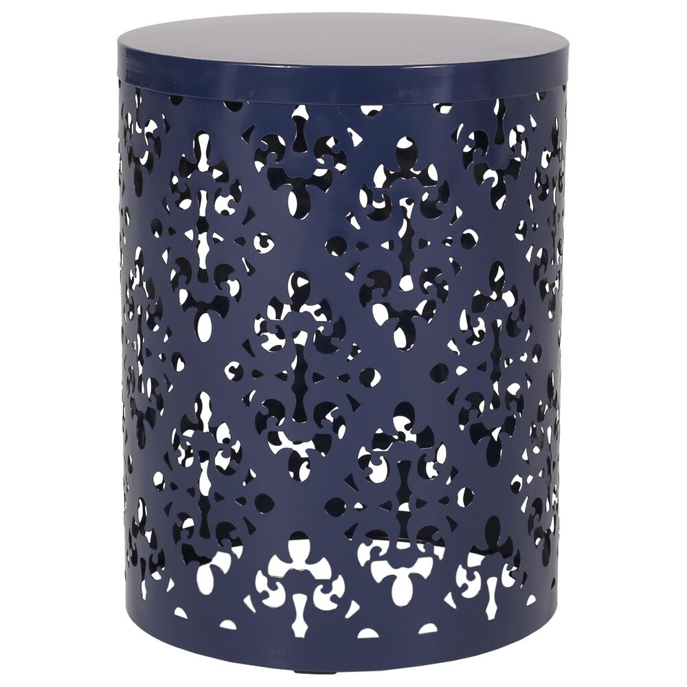 Hearth and Haven Outdoor End Table with Floral Pattern in Navy Blue, , large