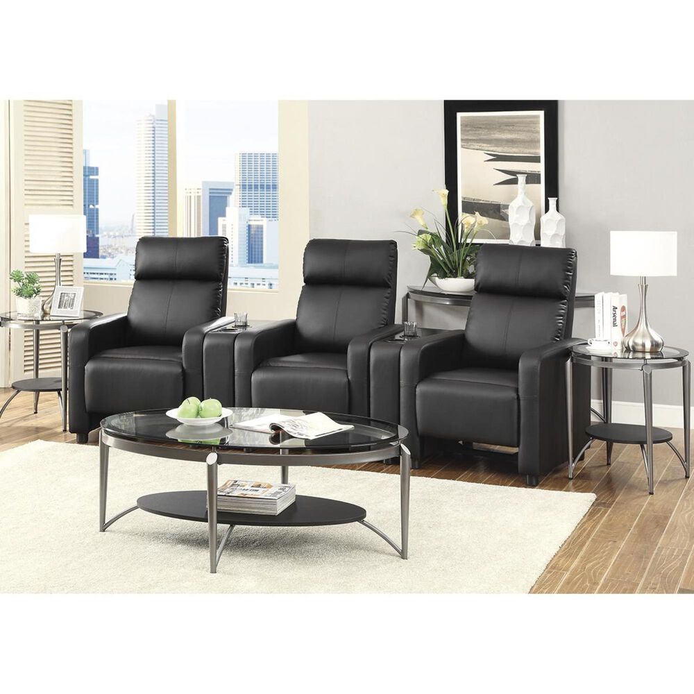 Pacific Landing Contemporary Theater Seating Push-Back Recliner in Black, , large