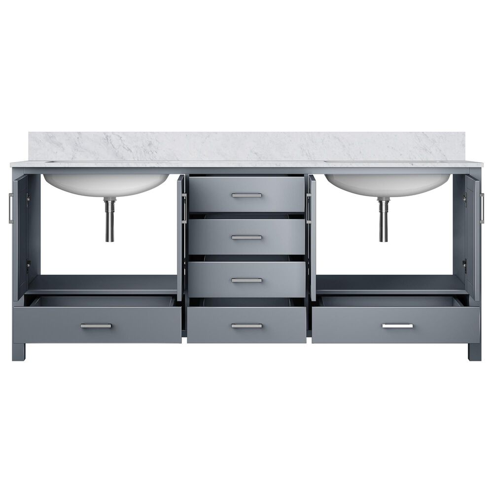 Lexora Home Jacques 80&quot; Double Bathroom Vanity in Dark Grey with 2 cm White Carrara Marble Top and Rectangular Sinks, , large