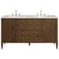 James Martin Vanities Myrrin 60" Double Vanity in Mid Century Walnut with 3 cm Victorian Silver Quartz Top, , large