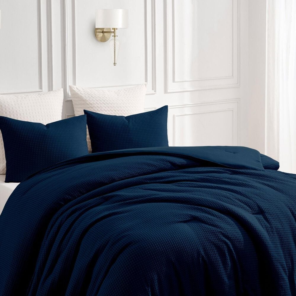 Trade Linker 3-Piece King Waffle Down Alternative Comforter Set in Navy, , large