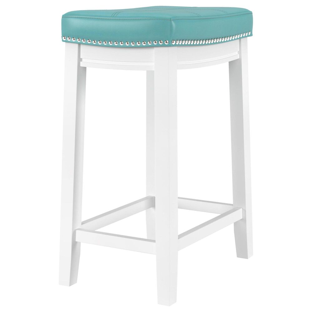 Linon Home Decor Claridge Counter Stool with Teal Cushion in White, , large