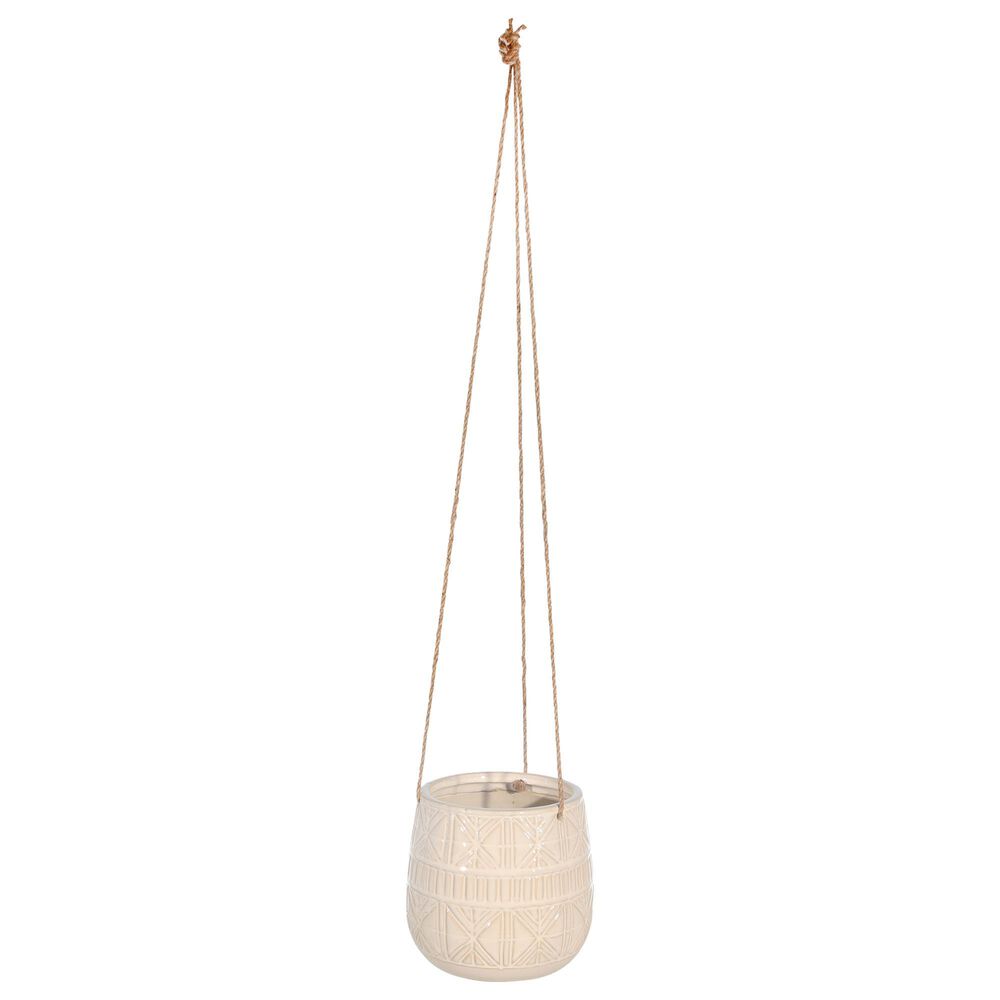 Sagebrook Home 6" Abstract Hanging Planter in Ivory and Beige, , large
