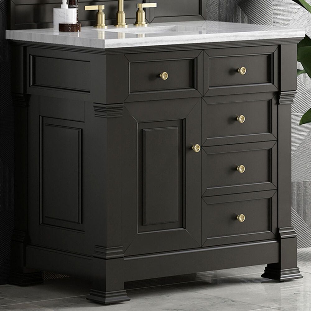 James Martin Vanities Brookfield 36&quot; Single Bathroom Vanity in Black Onyx with 3 cm Arctic Fall Solid Surface Top and Rectangular Sink, , large