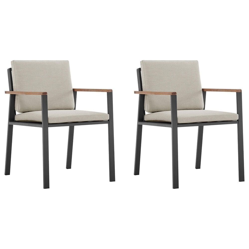 Armen Living Nofi Outdoor Dining Chair with Taupe Cushion in Charcoal and Teak &#40;Set of 2&#41;, , large