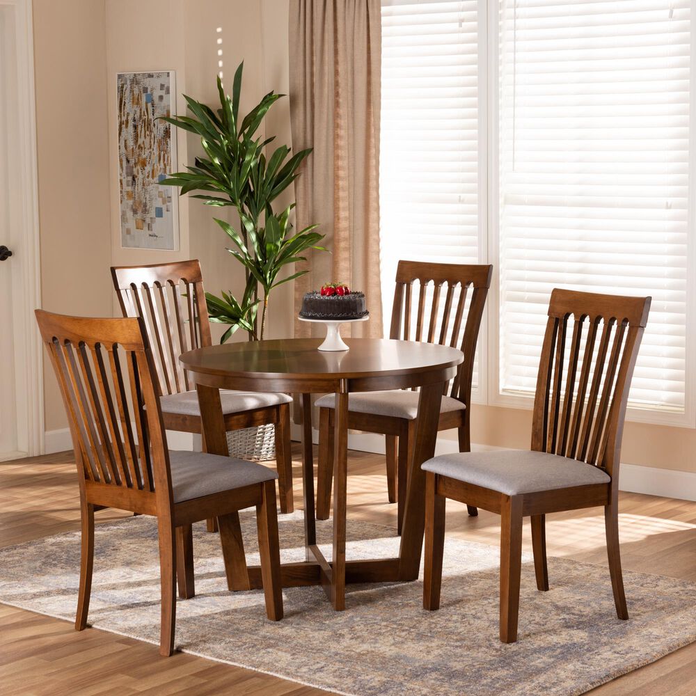 Baxton Studio Andi 5-Piece Dining Set in Grey/Walnut Brown, , large