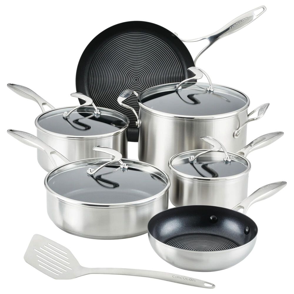Circulon 10-Piece Nonstick Cookware Set with Bonus Slotted Turner in Stainless Steel, , large