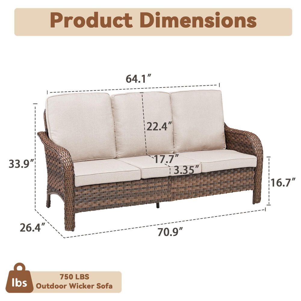Hearth and Haven Outdoor PE Wicker Sofa with Deep Seat Cushions in Beige, , large