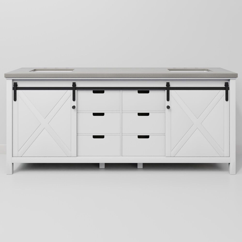 Lexora Home Marsyas 80&quot; Double Bathroom Vanity in White with Grey Quartz Top and Rectangular Sinks, , large