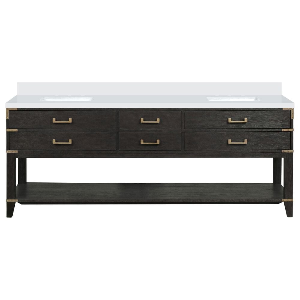 Lexora Home Norwalk 84&quot; Double Bathroom Vanity in Black Oak with White Cultured Marble Top  and Rectangle Sink, , large