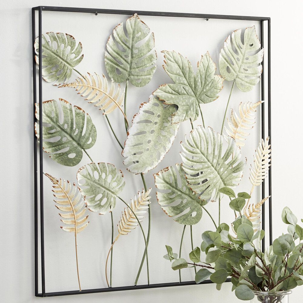 Maple and Jade 30&quot; x 30&quot; Tall Cut-Out Leaf Wall Decor with Intricate Laser Cut Designs in Black and Green, , large