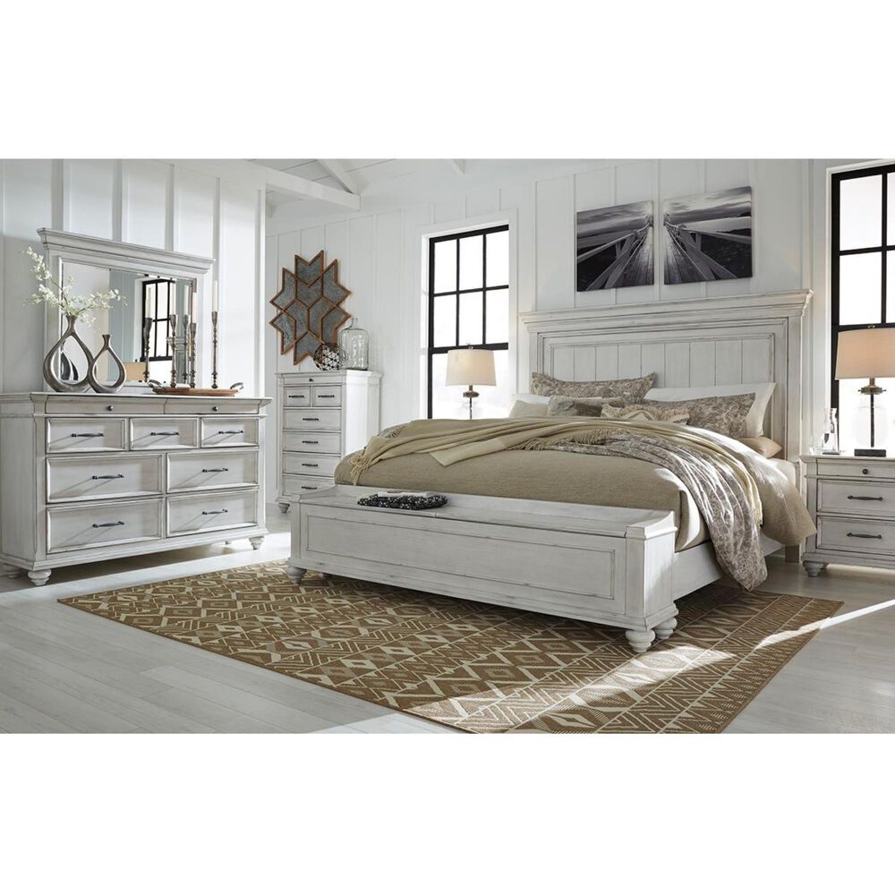 Ashley Kanwyn 4 Piece King Bedroom Set in Distressed Whitewash, , large