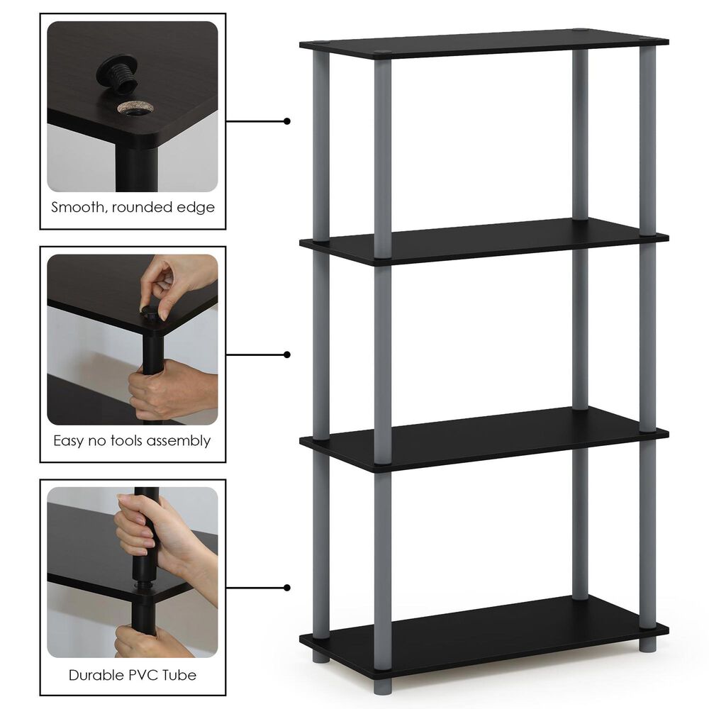 HOMLUX Turn-N-Tube 4-Tier Multipurpose Shelf Display Rack in Black and Grey, , large