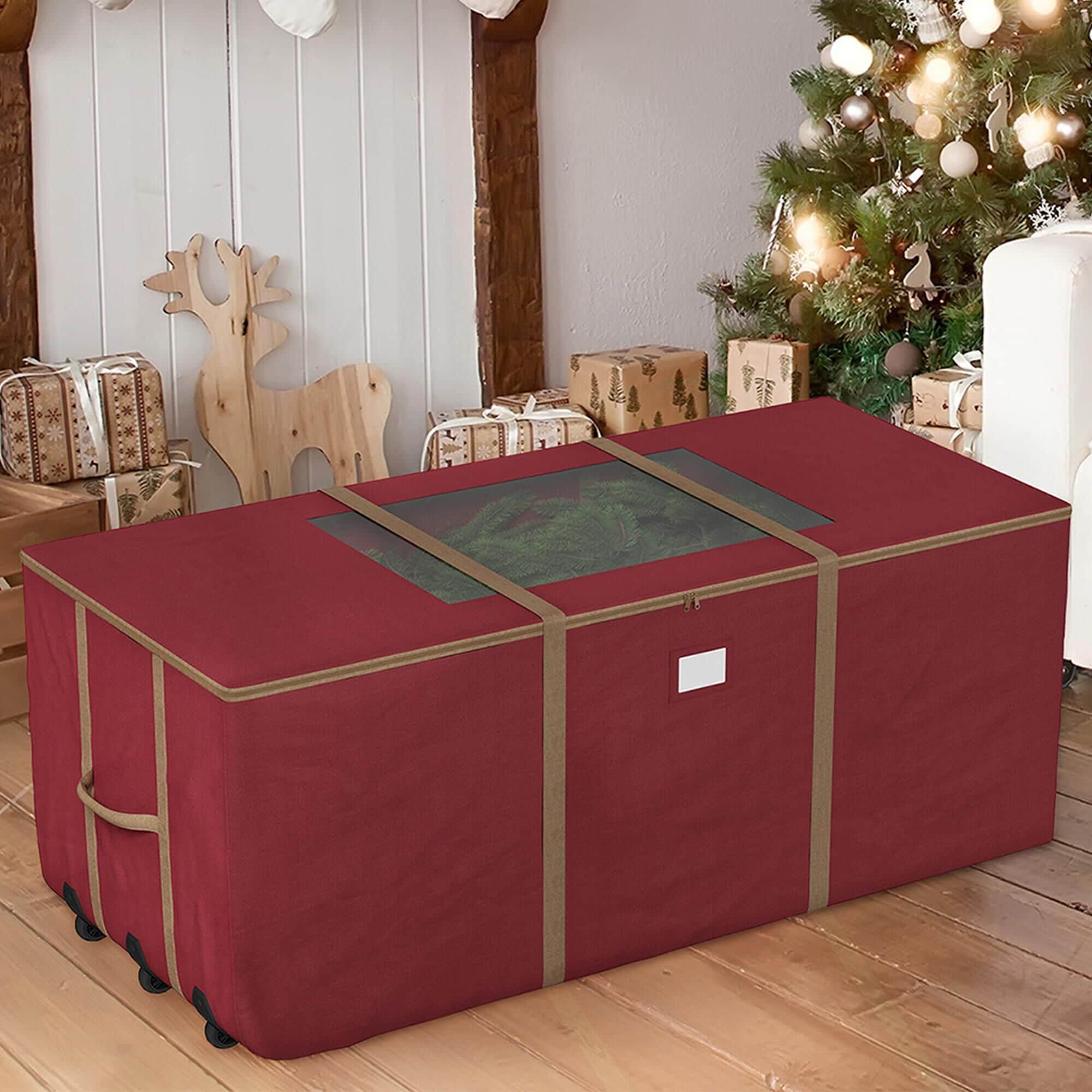 Timberlake 9 Rolling Christmas Tree Storage Bag with Wheels in Red and Gold NFM