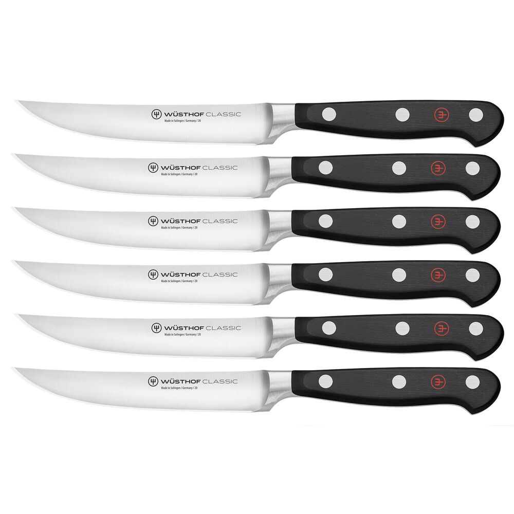 Wusthof Classic Steak Knife in Stainless Steel and Black (Set of 6), , large