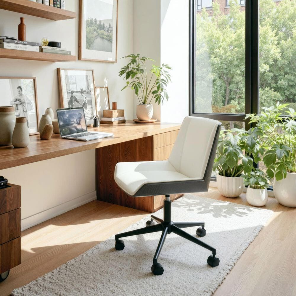 Zuo Modern Maker Office Chair with White Faux Leather in Black, , large