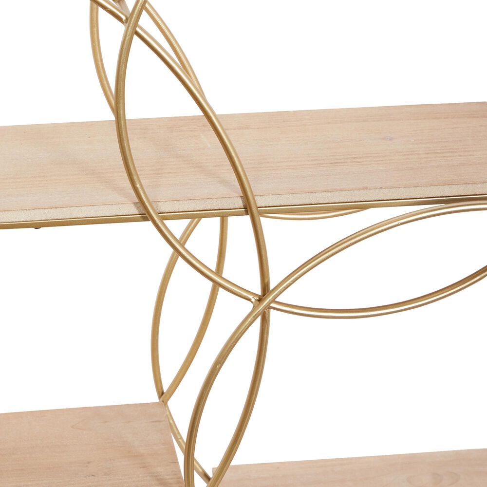 Maple and Jade 37&quot; x 26&quot; Wall Shelf in Gold and Natural Brown, , large