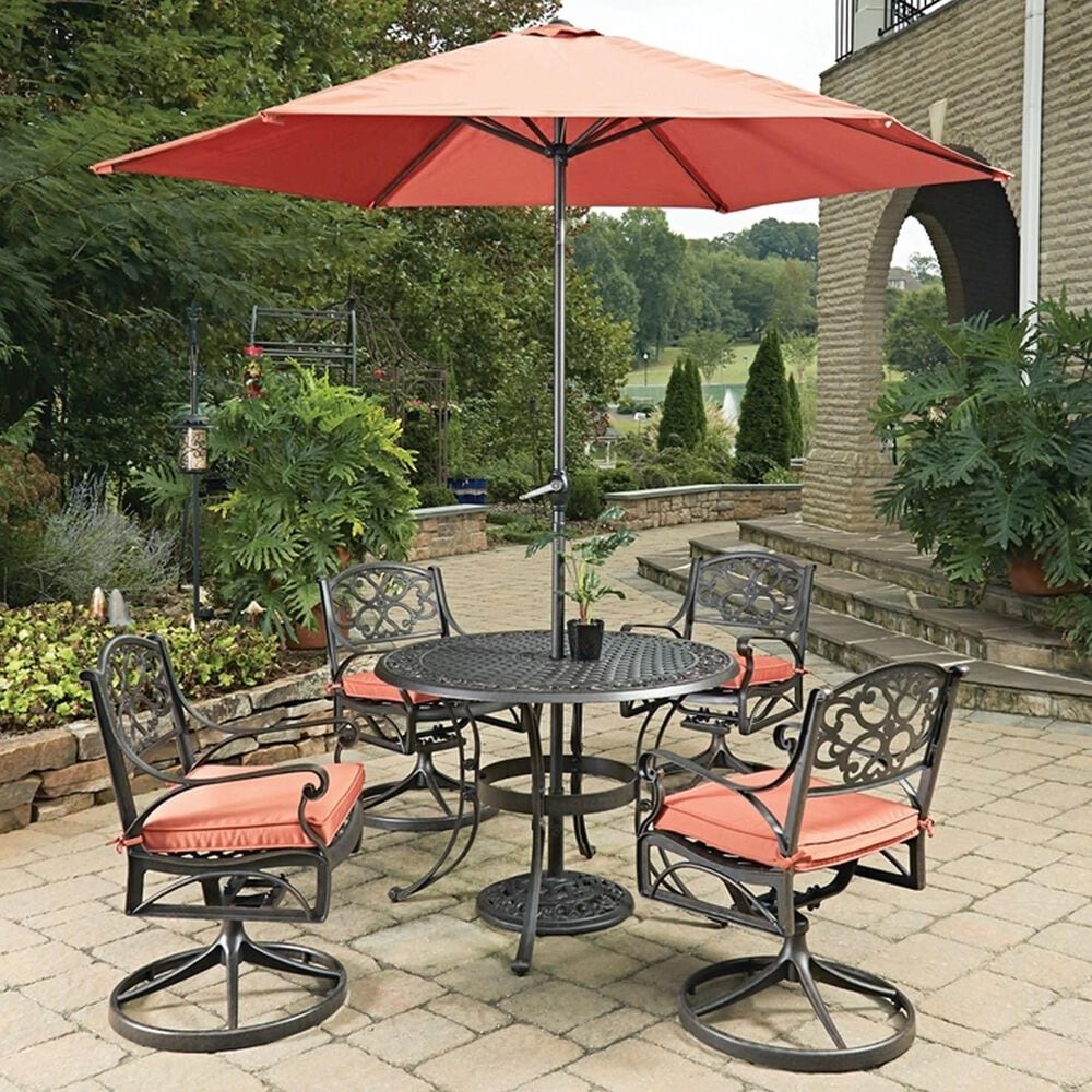 Homestyles Sanibel 7-Piece Patio Dining Set with Umbrella, Swivel Chairs, and Cushions in Brown, , large