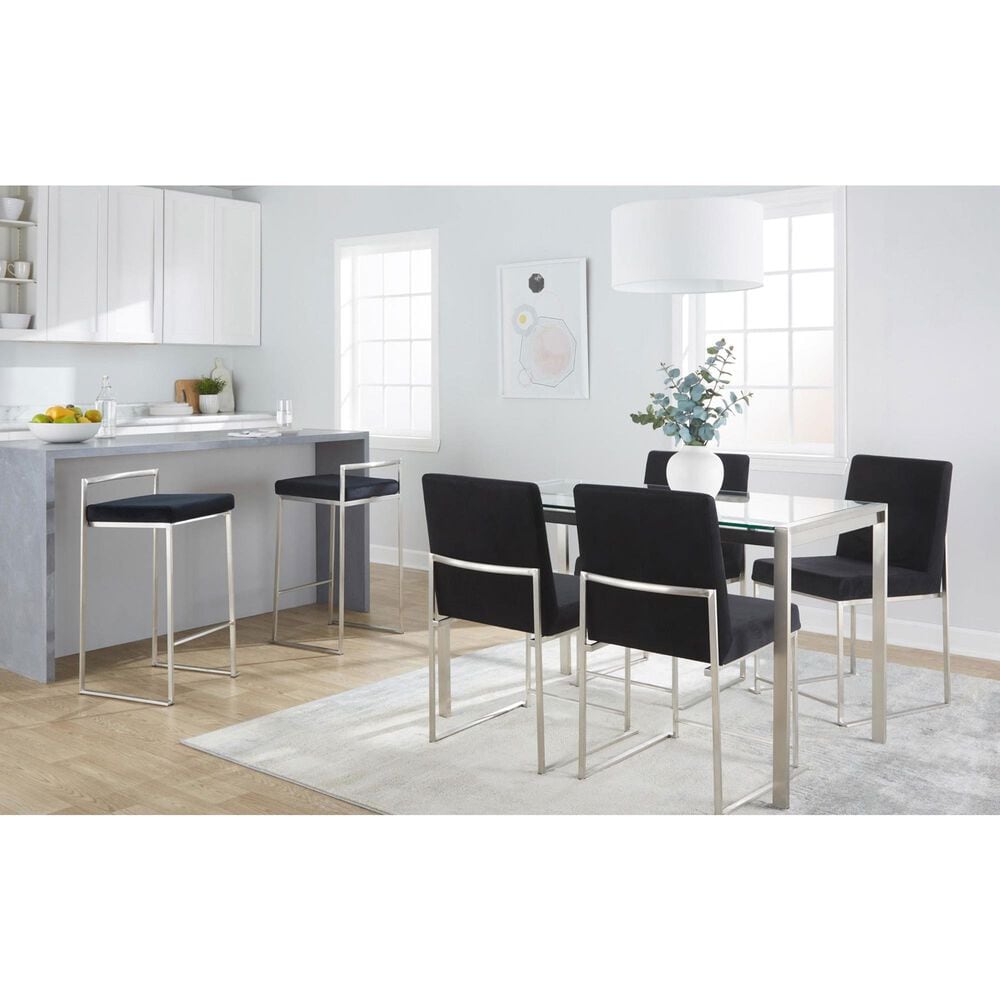LumiSource Fuji Side Chair with Black Velvet Cushion in Brushed Stainless Steel &#40;Set of 2&#41;, , large