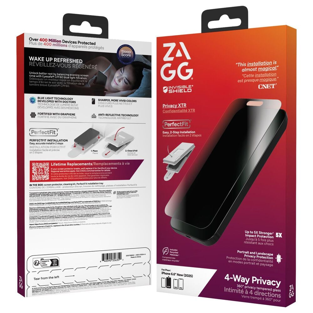 Zagg InvisibleShield XTR Privacy Glass Screen Protector for Apple iPhone Air in Clear, , large
