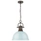 Golden Lighting Duncan 1-Light Pendant with Chain and Seafoam Shade in Rubbed Bronze, , large